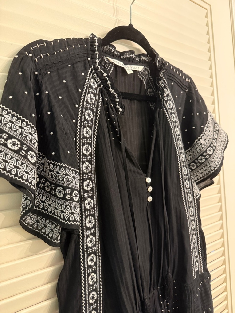 Veronica Beard Minos Embroidered Silk Blend Black Dress Size 12 - Picture 6 of 7